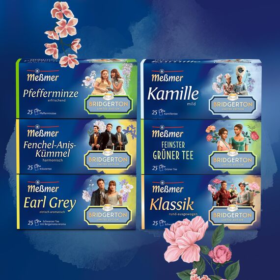 Meßmer Klassik x Bridgerton Limited Edition| Hochwertige Schwarztee-Mischung | 25 Teebeutel | Fein-aromatisch (Packung mit 4)