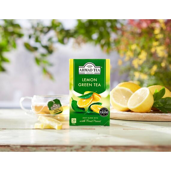 Ahmad Tea – Lemon Vitality | Grüner Tee mit Zitronengeschmack | 20 Teebeutel á 2 g | Teebeutel mit Band