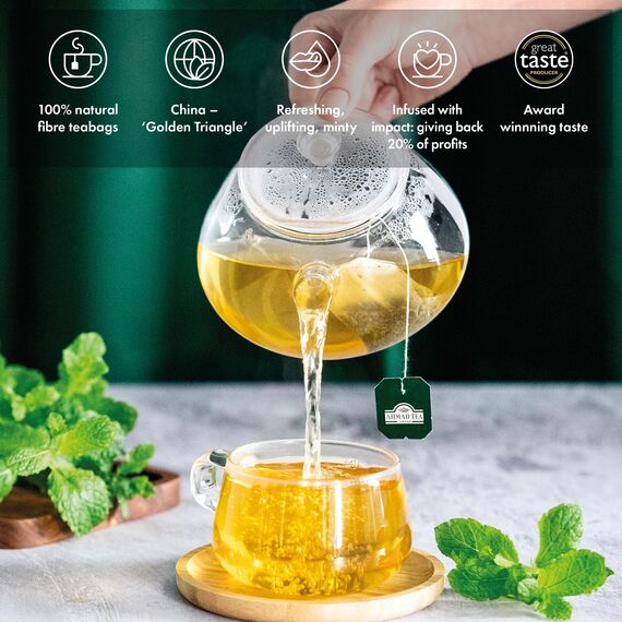 Ahmad Tea - Grüner Tee mit Minze - Großpackung - Doppelkammer-Teebeutel mit Band mit 2g Tee pro Portion - 100 Teebeutel (Packung mit 2)