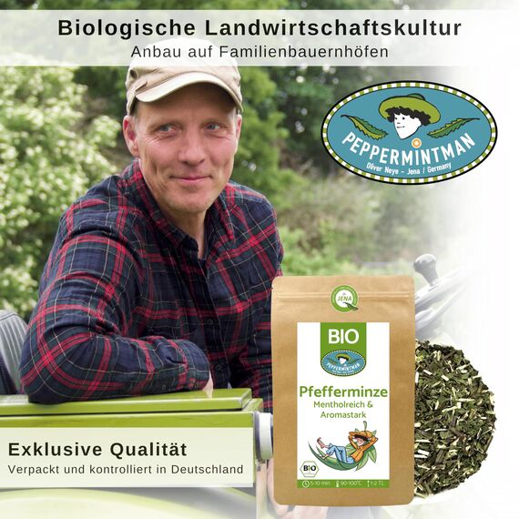 Bio Pfefferminztee 250g - mentholreich & aromastark - europäischer Anbau vom Familienbetrieb - lose und getrocknet - PEPPERMINTMAN