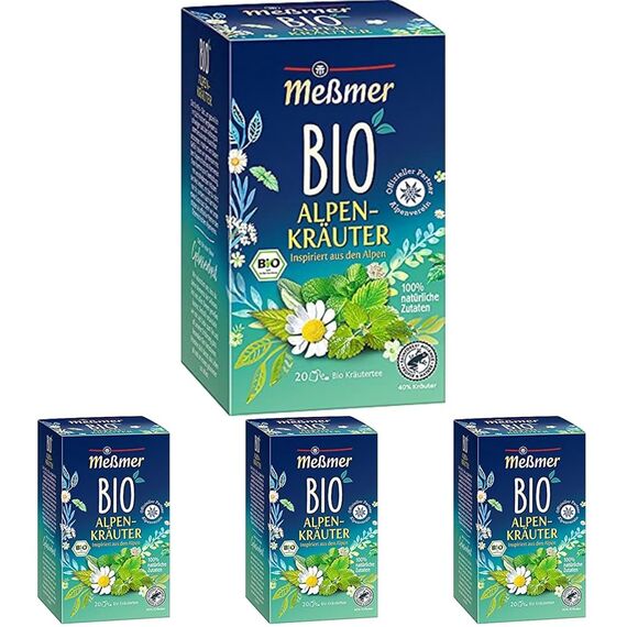 Meßmer Bio Alpenkräuter | 100% natürliche Zutaten | 20 Teebeutel | Vegan | Glutenfrei | Laktosefrei (Packung mit 4)