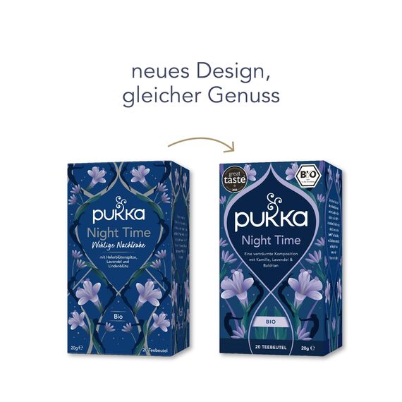 Pukka | Bio-Kräutertee „Night Time“ | Kamille, Lavendel, Lindenblüten und Baldrian | 20 Teebeutel