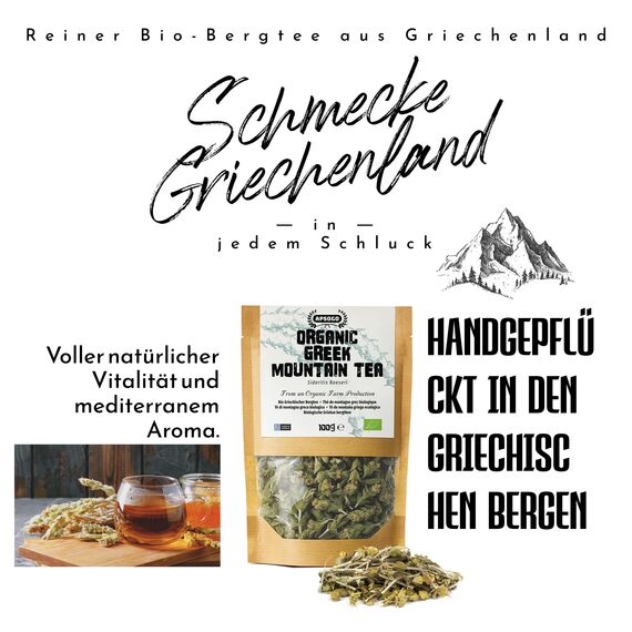 APSOGO Griechischer Bio Bergtee - Sideritis Bergtee aus Griechenland, Premium Qualität & ausgezeichneter Geschmack - 100g (2er Pack)