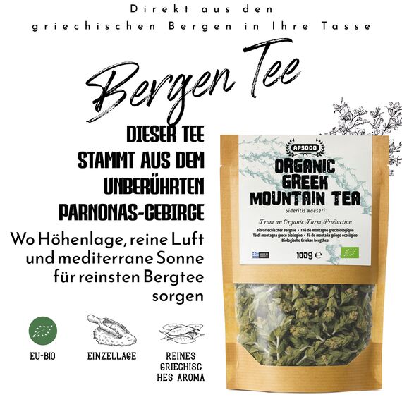 APSOGO Griechischer Bio Bergtee - Sideritis Bergtee aus Griechenland, Premium Qualität & ausgezeichneter Geschmack - 100g (2er Pack)