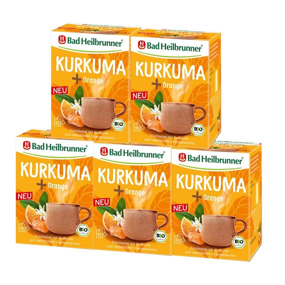 Bad Heilbrunner Kurkuma+ Orange Tee – Bio-Kräutertee mit Kurkuma und Orangenschalen, verfeinert mit Rooibos, (5 x 15 Filterbeutel)