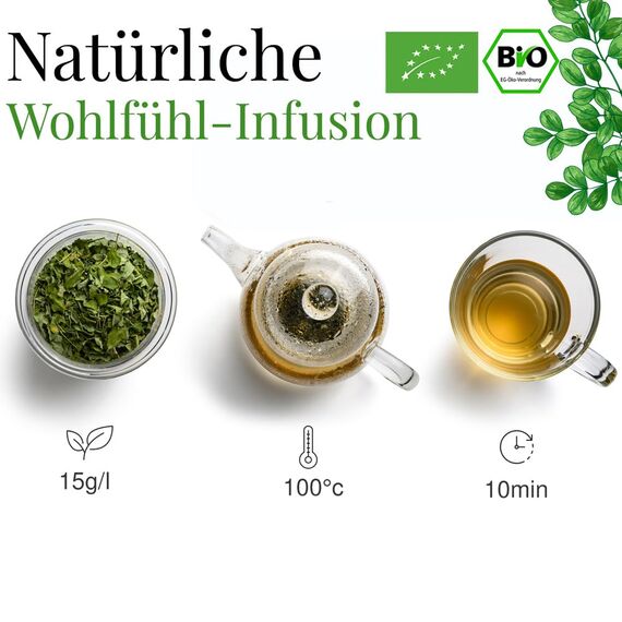 ORIGEENS MORINGA TEE BIO 100g | MORINGA TEE BLÄTTER GETROCKNET | Moringa Bio Roh Loses ohne Teein, belebender Kräutertee | In Deutschland zertifiziert und verpackt