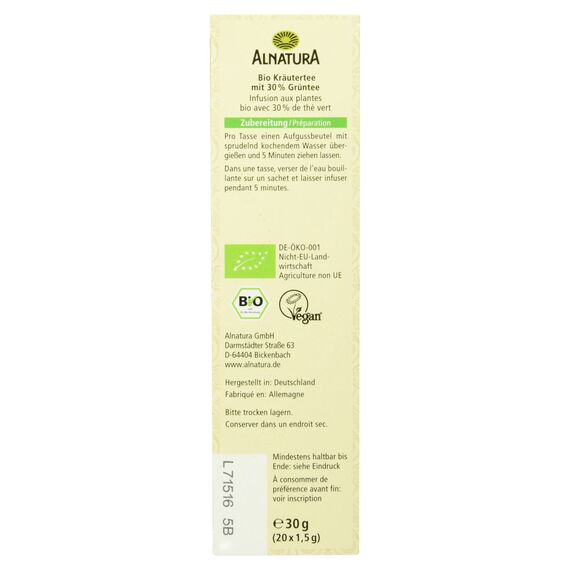 Alnatura Bio Grüner Tee Ingwer Lemon, 20 x 1.5g