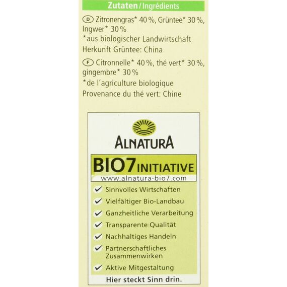Alnatura Bio Grüner Tee Ingwer Lemon, 20 x 1.5g