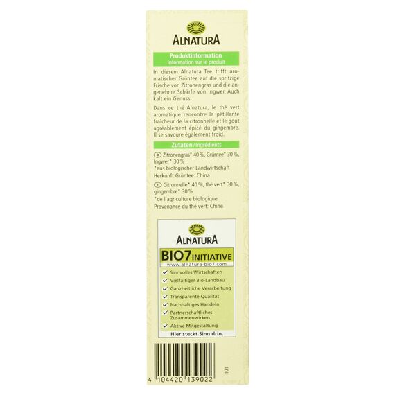 Alnatura Bio Grüner Tee Ingwer Lemon, 20 x 1.5g
