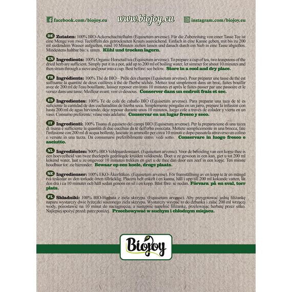 Biojoy BIO-Schachtelhalm-Tee (500 g), Schachtelhalmkraut getrocknet und geschnitten, Ackerschachtelhalm Tee (Equisetum arvense)