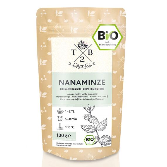T2B Nanaminze, Nana-Minze Bio geschnitten – Marokkanischer Minztee – Vorratspack 2×100 g