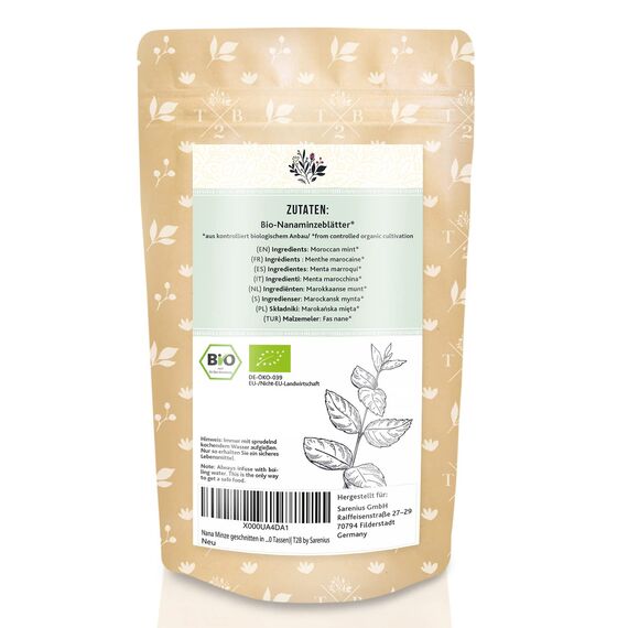 Nana-Minze BIO-Tee geschnitten in Bio-Qualität mit loser Nanaminze (Spearmint, marokkanische Minze),100g | Tea2Be