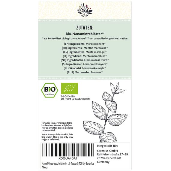 Nana-Minze BIO-Tee geschnitten in Bio-Qualität mit loser Nanaminze (Spearmint, marokkanische Minze),100g | Tea2Be