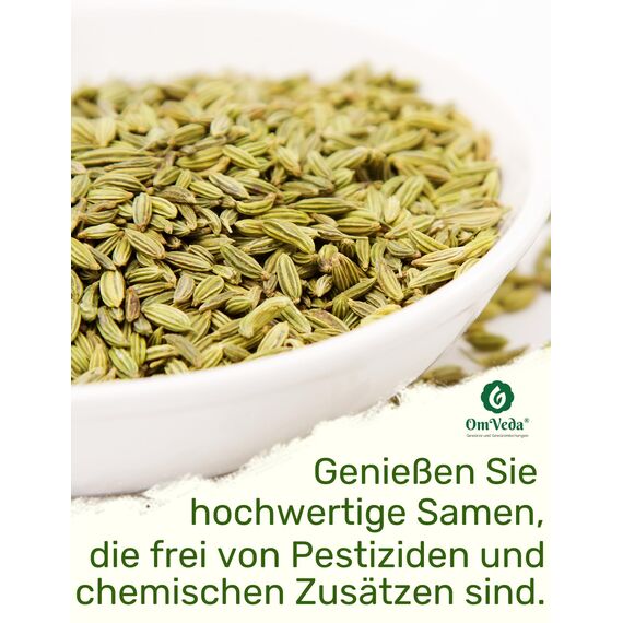 BIO Fenchelsamen 200g Fenchel Gewürz Fenchelsaat Fennel Seeds ganz | BIO-Qualität | Teegewürz Kräutertee Fencheltee | OmVeda Gewürze | Für Küche und Tee