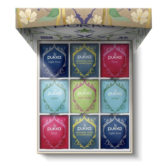 Pukka Tee Geschenkset, Bio Selection Box "Relax", Manuka Honig, Kamillentee, Tee Set, Ideal für jeden Anlass, Geschenkidee, 5 Varianten,45 Teebeutel