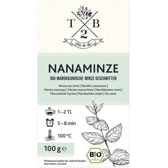 Nana-Minze BIO-Tee geschnitten in Bio-Qualität mit loser Nanaminze (Spearmint, marokkanische Minze),100g | Tea2Be