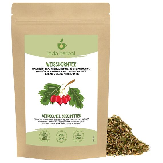 IDDA Herbal Weißdorn Tee 250g, Weißdornkraut getrocknet und geschnitten, Weissdorn Tee, Kräutertee