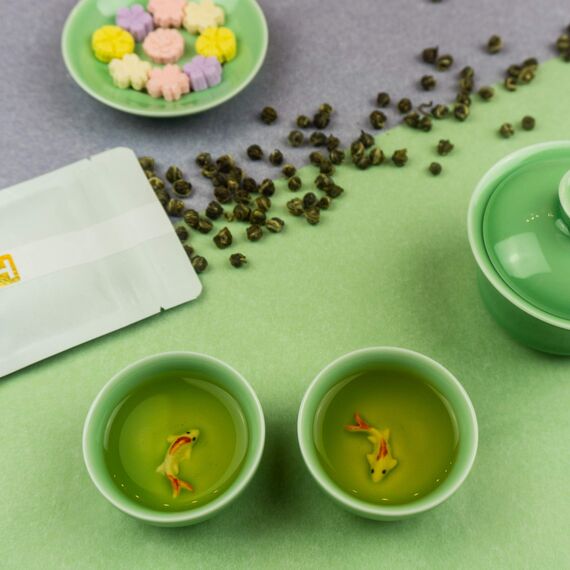 Kaiserliche Jasmin Perlen Grüner Tee aus China | Hochwertiger chinesischer Grüntee mit Jasminblüten getrocknet (100g)