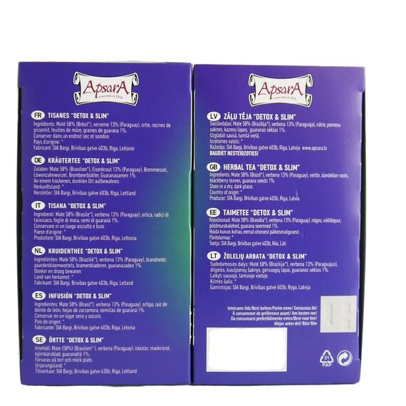 Apsara Detox & Slim Kräutertee – 3er Set (60 Teebeutel) – Natürlicher Entschlackungstee mit Mate, Brennnessel & Eisenkraut – Premium Detox Tee für Stoffwechsel & Wohlbefinden