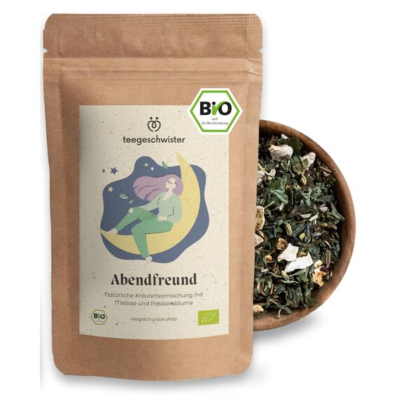 BIO Abendtee | Loser Kräuter-Tee für deine Auszeit am Abend | Natürlicher Melissentee mit Baldrian, Lavendel und Passionsblume | 200g loser Bio Tee | teegeschwister