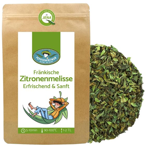 Fränkische Zitronenmelisse 120g - Aromatischer Kräutertee aus deutschem Anbau - Ganze Blätter - Durstlöscher mit Zitronennote - PEPPERMINTMAN