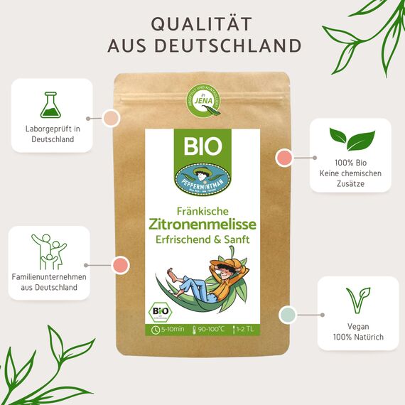Bio Fränkische Zitronenmelisse 40g - Blattkrüll - Melissentee - PEPPERMINTMAN