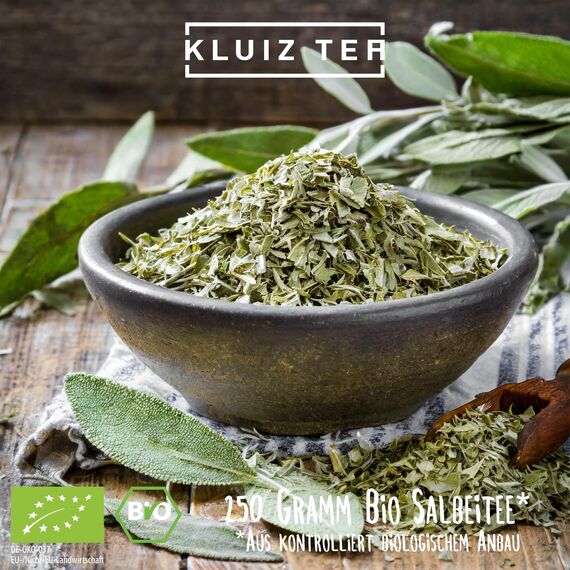 Salbeitee Bio lose - 250 Gramm Bio Salbeitee lose I 100% natürlicher Salbei getrocknet aus Biologischem Anbau by KLUIZ TEA