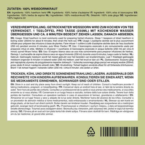 IDDA Herbal Weißdorn Tee 500g, Weißdornkraut getrocknet und geschnitten, Weissdorn Tee, Kräutertee