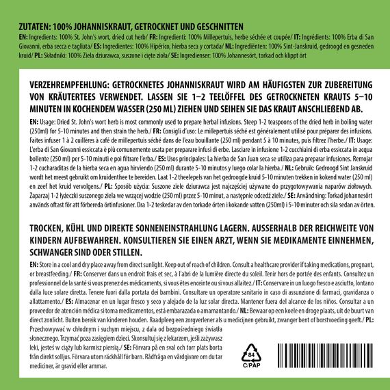 Alpi Nature Johanniskraut Tee 500g, Johanniskraut getrocknet und geschnitten, Johanniskrauttee