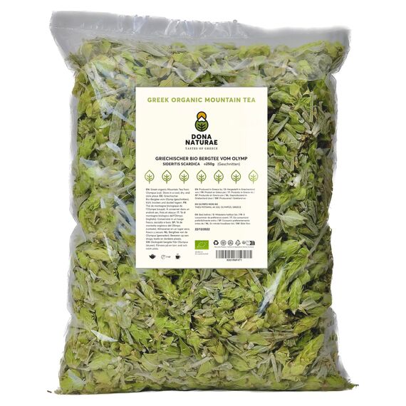 DONA NATURAE | Griechischer BIO BERGTEE vom OLYMP (250g) | 100% Sideritis Scardica | Geschnitten | Kosteneffiziente Verpackung