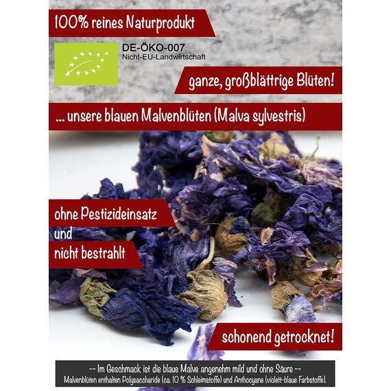 direct&friendly | 50g | blaue Bio Malvenblüten | großblättrig | Malventee | ganze Blüten getrocknet