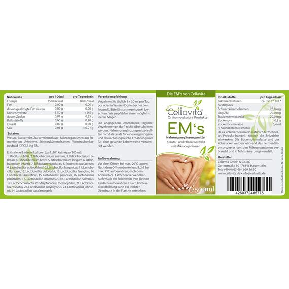 Cellavita – Effektive Mikroorganismen EM's für Menschen 5x500ml Set mit 24 Bakterienkulturen & Pflanzenextrakten – Flüssiges Probiotikum als natürliche Darmkur für den Darm – Nahrungsergänzungsmittel