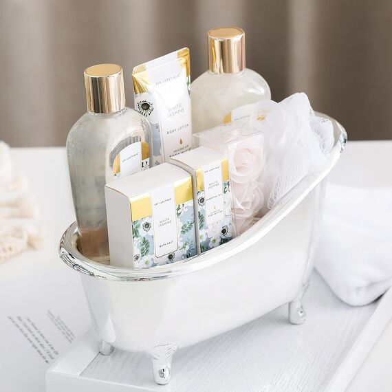 Spa Luxetique Geburtstagsgeschenke für Frauen, 8PC Jasmin Badeset Spa Set mit Deko Badewanne, Ätherischem Öl, Wellness Set Geschenke für Frauen, Weihnachtsgeschenke, Muttertagsgeschenk für Mama, Sie