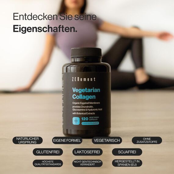 Vegetarisches Kollagen aus Bio-Eierschalenmembran – Natürliche Quelle für Glucosamin, Hyaluronsäure und Chondroitin, mit Pflanzenextrakten – Für Gelenke und Haut – 120 Vegetarische Kapseln