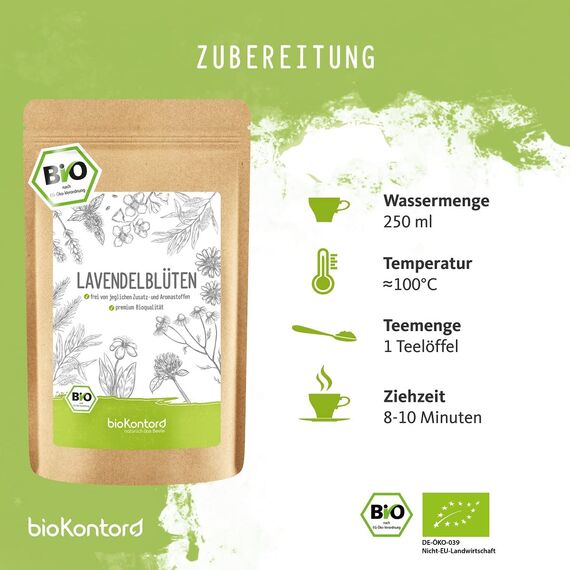 Lavendelblüten getrocknet BIO 500 g I Lavendel 100% natürlich - Lebensmittelqualität I duftintensiv I Gewürz und Lavendeltee I bioKontor