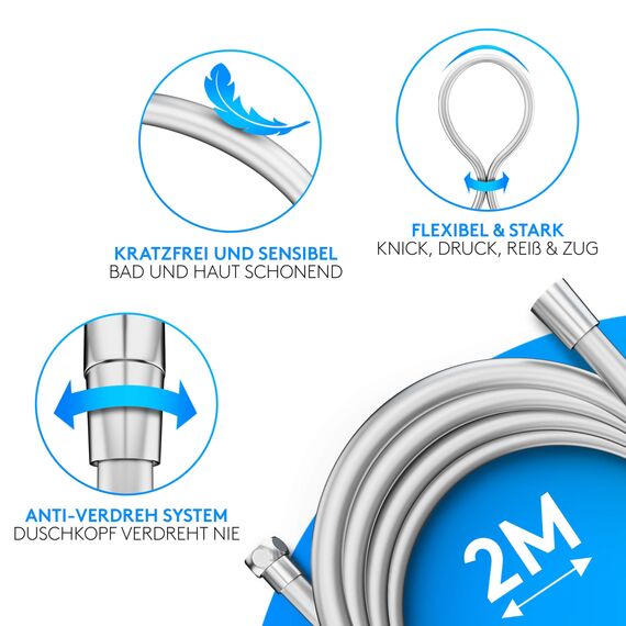 Lyvanas - TESTSIEGER - Duschkopf mit Schlauch und Halterung - Brausekopf für Dusche & Badewanne in extra gross (Ø15cm) - Wellness Regendusche mit 5 Strahlarten (Premium Set 2025)