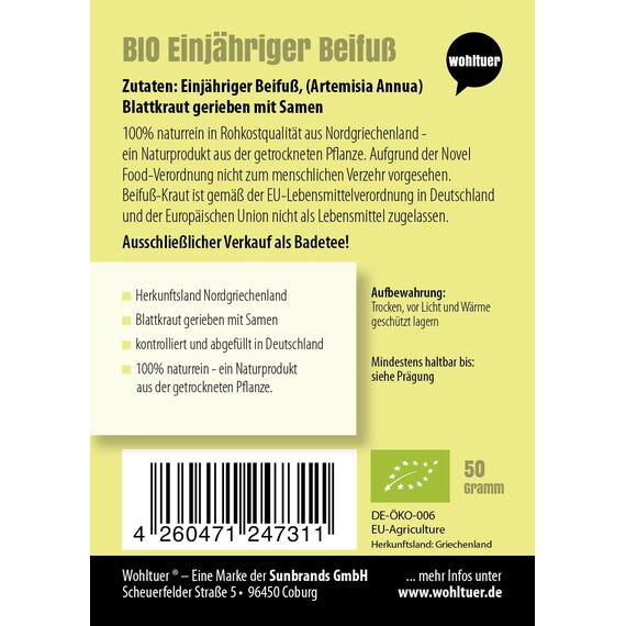 Wohltuer Einjähriger Beifuß Bio gerieben Badetee