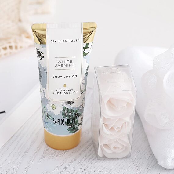 Spa Luxetique Geburtstagsgeschenke für Frauen, 8PC Jasmin Badeset Spa Set mit Deko Badewanne, Ätherischem Öl, Wellness Set Geschenke für Frauen, Weihnachtsgeschenke, Muttertagsgeschenk für Mama, Sie