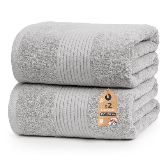 Cloud Pillow 2er Set Badetücher 100x150 cm – Badetuch Groß 100% Baumwolle - Duschtücher 500 g/m2 - Weich, Saugstark und Langlebig – Oeko-TEX - Ideal für Bad & Wellness - Hellgrau