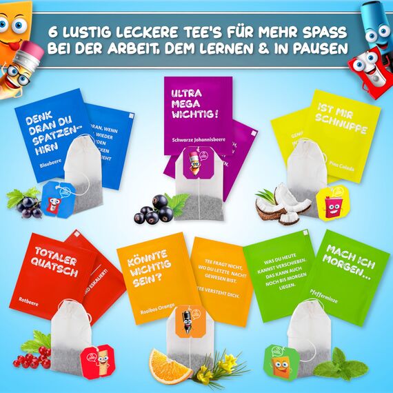 MACH MAL PAUSE® Tee Box - lustiges Tee-Set mit 6 leckeren Teesorten - Geschenk für Kollegin Kollegen Chef - Teespender mit 30 Teebeuteln - Geschenkset Büro - Wellness Anti-Stress Tee - Geburtstag