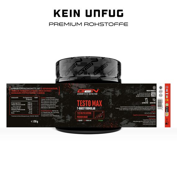 Testo MAX - 270 Kapseln - Extra stark: Hochdosiert mit 7320 mg pro Tagesportion - Mit Aminosäuren + Pflanzenextrakten - Tribulus + Maca-Extrakt + Boron + D-Asparaginsäure - Vegan