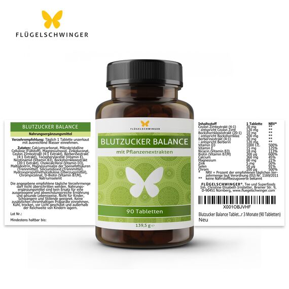 90 Blutzucker Balance Tabletten für 3 Monate mit Pflanzenextrakten aus hochwertigem Ceylon Zimt, Bockshornklee, Berberin, Chrom Picolinat, Vitaminen und Mineralstoffen (90 Tabletten)