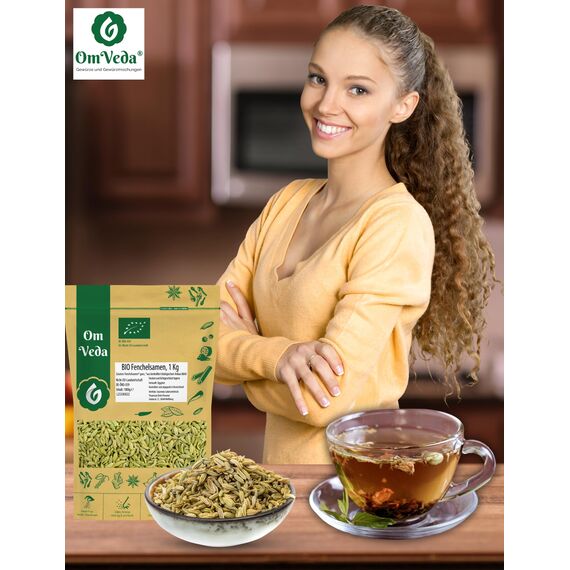 BIO Fenchelsamen 1Kg Fenchel Gewürz Fenchelsaat Fennel Seeds ganz | BIO-Qualität | Teegewürz Kräutertee Fencheltee | OmVeda Gewürze | Für Küche und Tee
