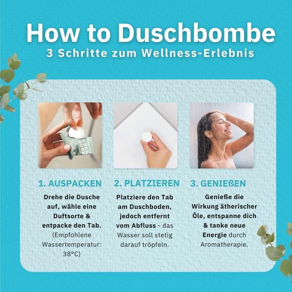 WALTZ 7 Eukalyptus Duschbomben 6er Set, Badebomben Alternative, Entspannungsset, ätherische Öle, Aromatherapie, Zusatz Dampfdusche, Erkältungsdusche für Zuhause, Geschenk Mitbringsel