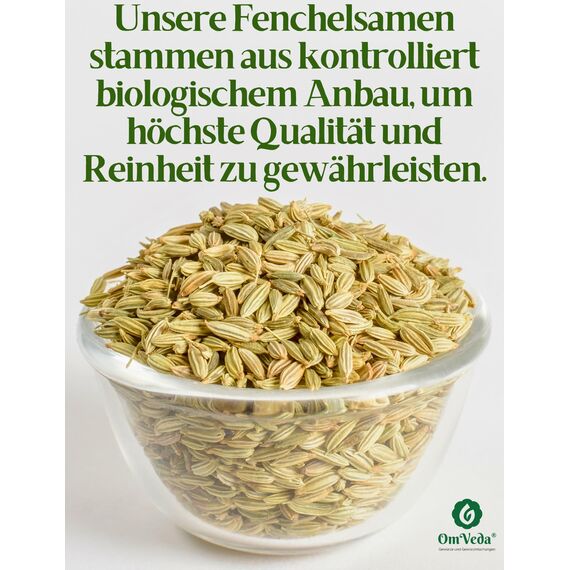BIO Fenchelsamen 500g Fenchel Gewürz Fenchelsaat Fennel Seeds ganz | BIO-Qualität | Teegewürz Kräutertee Fencheltee | OmVeda Gewürze | Für Küche und Tee
