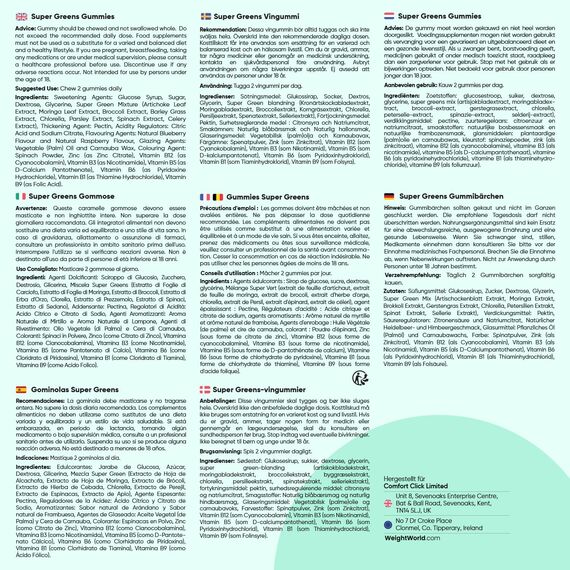 Super Greens Gummibärchen - 90 Vegane Gummibärchen - Mit Vitamin B Komplex & Zink - Natürlicher Heidelbeer- & Himbeergeschmack - Besondere Mischung aus Vitaminen und Pflanzenextrakten - WeightWorld