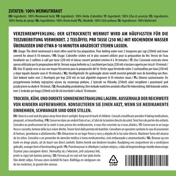 Alpi Nature Wermut Tee 125g, Wermutkraut Tee lose, Wermutkraut getrocknet und geschnitten