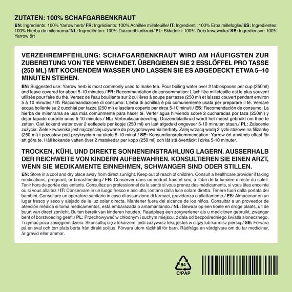IDDA Herbal Schafgarbe Tee 250g, Schafgarbenkraut getrocknet und geschnitten, Schafgarbentee