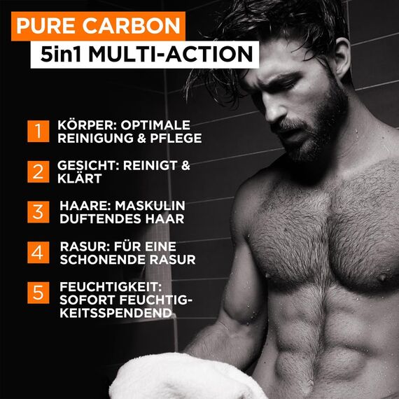 L'Oréal Men Expert Pflegeset für Männer, Geschenkset mit XXL 5-in-1 Duschgel und Deoroller, Geschenke für Herren inklusive Bodywash und Deo Roll-On mit Karbon, Pure Carbon, 2 x 400 ml, 1 x 50 ml