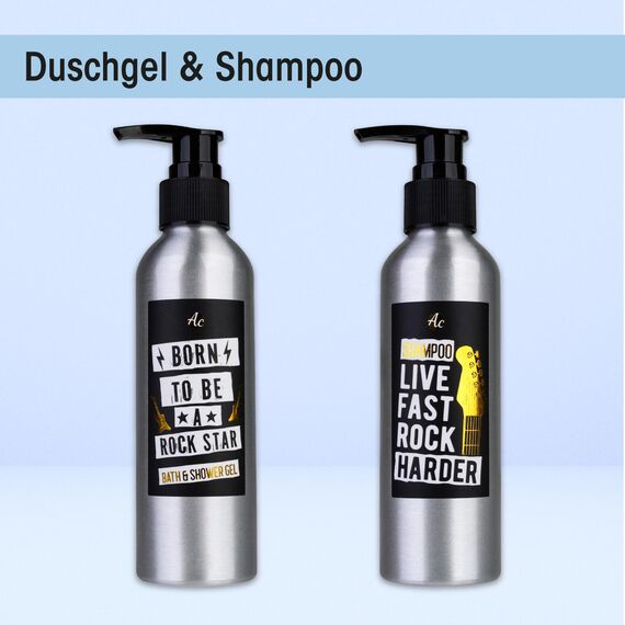 Accentra Geschenkset ROCKSTAR, Pflegeset in Metall Gitarre in braun mit Duschgel, Shampoo, Seife und Handtuch, als besondere rockige Geschenkidee für Geburtstag, Vatertag, Muttertag und Weihnachten